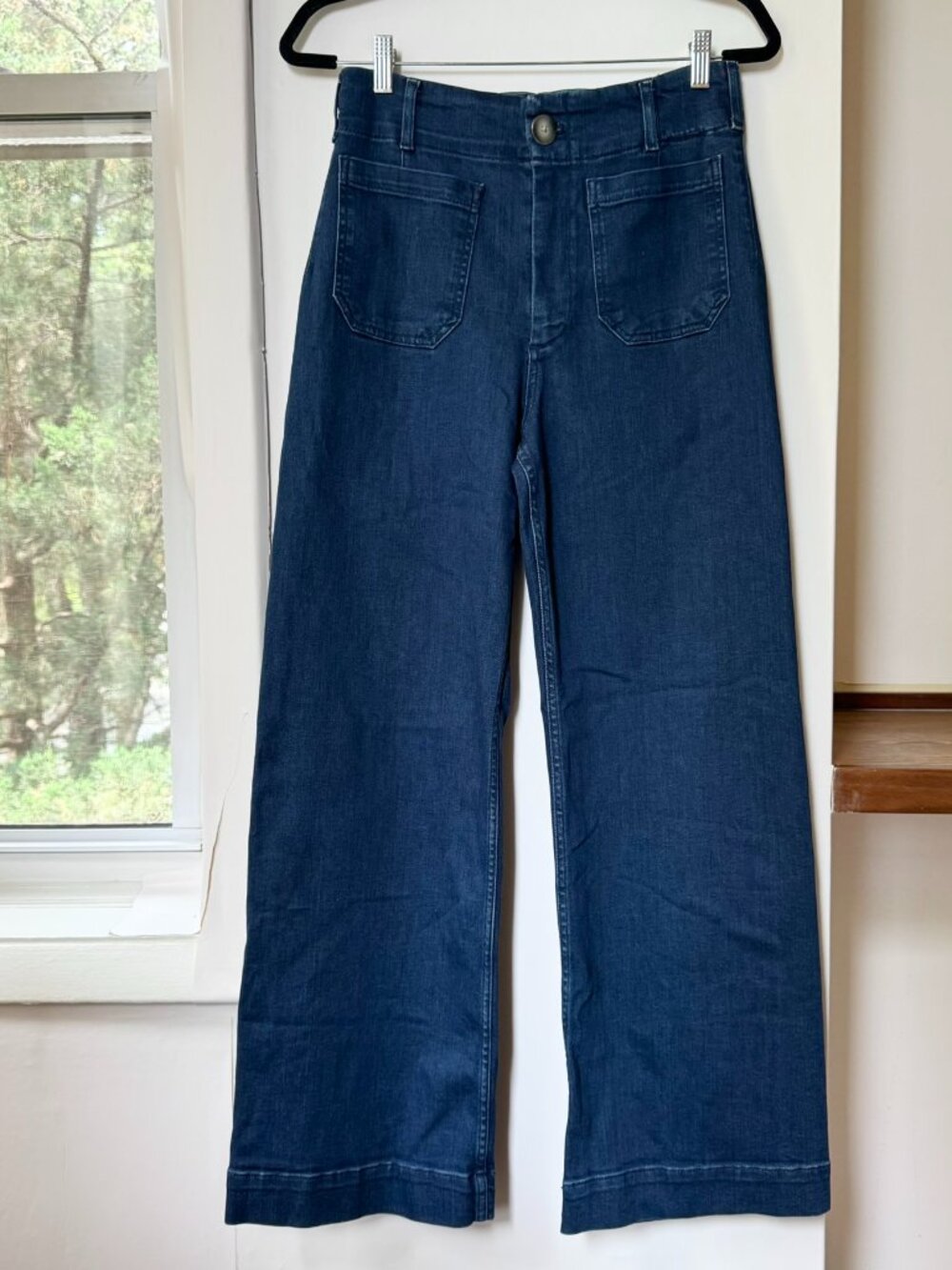 Anthropologie The Colette Full-Length Wide-Leg Jeans Dark Denim Blue 29